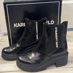 Karl Lagerfeld Black Soft Patent Boots Size 9